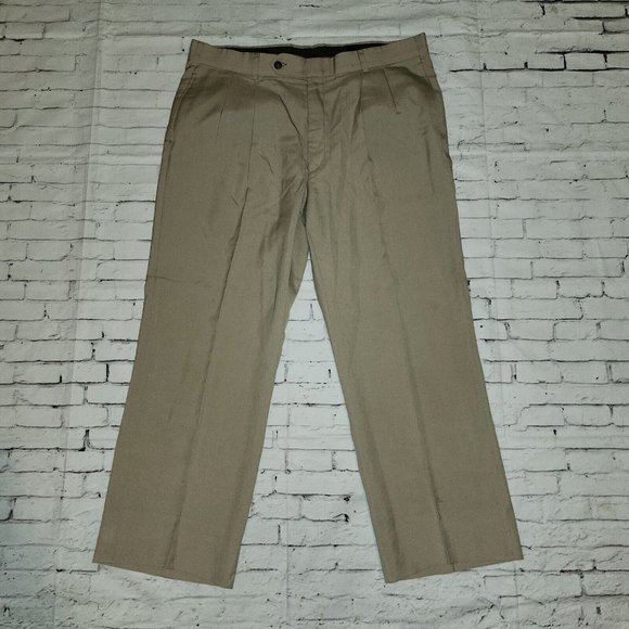 Hamilton House Dress Pants Mens 36×28 Straight Leg Pleated Front Khaki - Picture 2 of 12